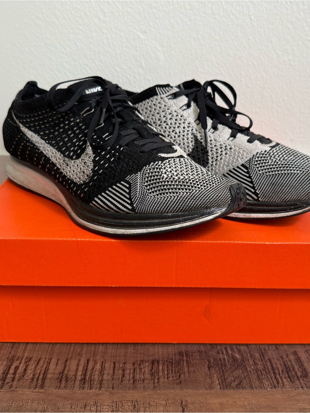 Size 10 Black/White Nike Flyknit Racer Running Shoes